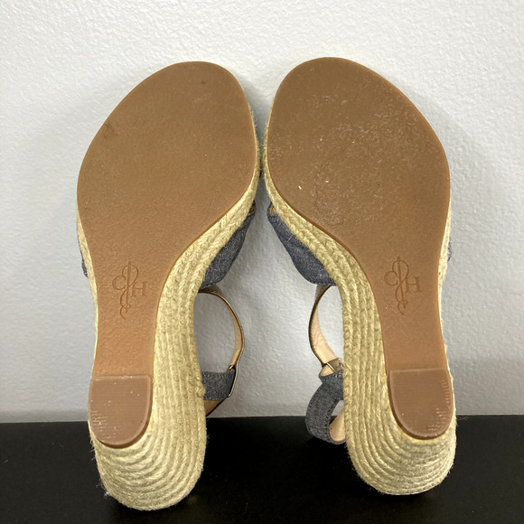 Cole Haan Espadrille Wedge Sandals Heels Sz 7B Chambray Ankle Strap D41160 - Picture 7 of 8